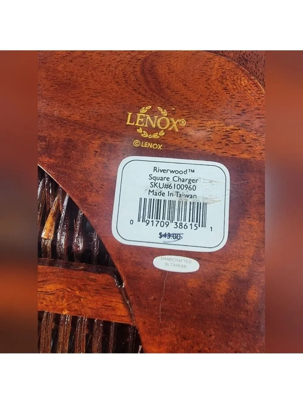 Lenox Riverwood Teak Square Plate Charger Decorative Rustic Cabin Replacement